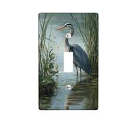 Heron Placca di copertura per interruttore della luce, blu grigio uccello acquatico per decorazione della natura, piastre da parete in materiale termoplastico, dimensioni standard singola levetta