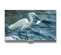 Heron Water Bird Fish - Porta biglietti da visita, sottile, in metallo, per carte di credito, per uomini e donne, 9,4 x 5,6 x 0,8 cm, Stile:, Taglia unica