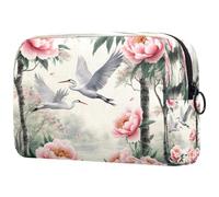 Herons Fly Among Peony Tree - Trousse da viaggio per cosmetici, da donna, grande, con cerniera, Multi, 18.5x7.5x13cm/7.3x3x5.1in, Beauty case