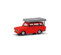 herpa modellino auto Trabant 601 Universal, rosso acceso con tenda da tetto, miniatura in scala 1:87, da collezione, Made in Germany, modello in plastica