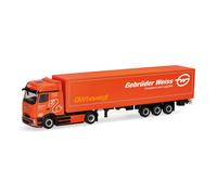 Herpa camion in miniatura Mercedes-Benz eActros 600 ProCabin Bigspace semirimorchio telonato “Gebrüder Weiss” (Austria), miniatura in scala 1:87, pezzo da collezione, Made in Germany, plastica