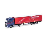 Herpa camion in miniatura DAF XG autoarticolato telonato “Heinloth”, miniatura in scala 1:87, pezzo da collezione, Made in Germany, plastica