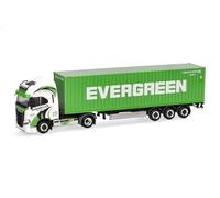 Herpa camion in miniatura Iveco S-Way LNG 40ft autoarticolato container “Rapstrucks/Evergreen”, miniatura in scala 1:87, pezzo da collezione, Made in Germany, plastica