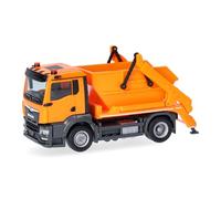 Herpa camion in miniatura MAN TGS NN camion a gancio scarrabile AK12, arancione municipale, miniatura in scala 1:87, pezzo da collezione, Made in Germany, plastica