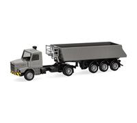 Herpa camion in miniatura Mercedes-Benz/Scania musone ribaltabile, grigio/giallo, miniatura in scala 1:87, pezzo da collezione, Made in Germany, plastica