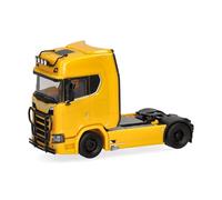 Herpa camion in miniatura Scania CS 20 HD trattore con barra fari e paraurti rinforzato 2 assi, giallo ginestre, miniatura in scala 1:87, pezzo da collezione, Made in Germany, plastica