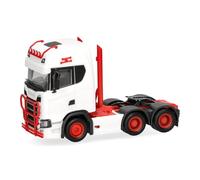 Herpa Camion modello Scania CS 20 HD, trattore 3 assi (6 x 4), bianco/rosso, miniatura in scala 1:87, da collezione, made in Germany, plastica