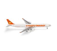 Herpa Modellino aereo Conviasa Airbus A340-600, miniatura in scala 1:500, pezzo da collezione, modello di aereo senza base, metallo