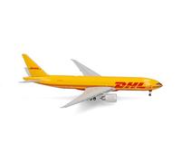 Herpa Modellino aereo DHL Aviation Boeing 777F, miniatura in scala 1:500, pezzo da collezione, modello di aereo senza base, metallo