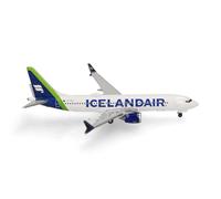 Herpa Modellino aereo Icelandair Boeing 737 Max 8 - banda verde in coda - TF-ICP "Landmannalaugar", miniatura in scala 1:500, pezzo da collezione, modello di aereo senza base, metallo
