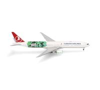 herpa Modellino aereo Turkish Airlines Boeing 777-300ER Bio Fuel - TC-LJH, miniatura in scala 1:500, da collezione, senza supporto, in metallo