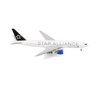 Herpa Modellino aereo United Airlines Boeing 777-200 "Star Alliance", miniatura in scala 1:500, pezzo da collezione, modello di aereo senza base, metallo