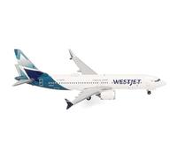 herpa Modellino Aereo Westjet Boeing 737 Max 8 - C-GRAG, Miniatura in scala 1:500, pezzo da collezione, modello senza supporto, metallo