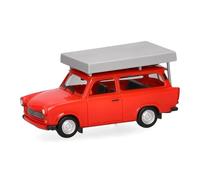 herpa modellino auto Trabant 601 Universal, rosso acceso con tenda da tetto, miniatura in scala 1:87, da collezione, Made in Germany, modello in plastica