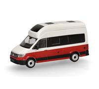 herpa Modellino auto VW Crafter Grand California, miniatura scala 1:87, pezzo da collezione, Made in Germany, modello in plastica, colore: bianco candy/rosso ciliegia