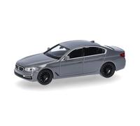 Herpa modellino BMW Serie 5 (G30) berlina, grigio nardo, miniatura in scala 1:87, pezzo da collezione, Made in Germany, modello in plastica