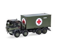 Herpa Modellino camion Iveco Trakker 8x8 con container da 20 ft "Bundeswehr/Croce Rossa", miniatura in scala 1:87, pezzo da collezione, Made in Germany, plastica
