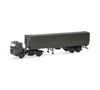 herpa modellino camion MAN F8 autotreno con telone Bundeswehr, miniatura in scala 1:87, pezzo da collezione, Made in Germany, plastica