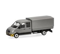 herpa Modellino camion MAN TGE doppia cabina con cassone grigio-giallo, scala 1:87, pezzo da collezione, Made in Germany, plastica