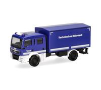 Herpa Modellino camion MAN TGM MzKW "THW", miniatura in scala 1:87, pezzo da collezione, Made in Germany, plastica