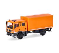 herpa Modellino camion MAN TGM MzKW (veicolo multifunzione), arancione comunale, miniatura in scala 1:87, da collezione, Made in Germany, in plastica