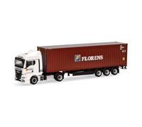 herpa Modellino Camion MAN TGX GM autocarro con rimorchio container Schmid/Florens, Miniatura in scala 1:87, pezzo da collezione, Made in Germany, plastica