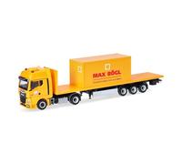 herpa Modellino camion MAN TGX GX semirimorchio pianale con container ufficio Max Bögl (Baviera/Sengenthal), miniatura scala 1:87, pezzo da collezione, Made in Germany, plastica