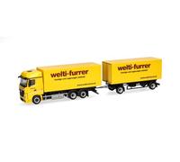 Herpa Modellino camion Mercedes-Benz Actros BigSpace autotreno a casse mobili "Welti-Furrer", miniatura in scala 1:87, pezzo da collezione, Made in Germany, plastica