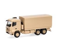 Herpa Modellino camion Mercedes-Benz Arocs 6x6 cassone/telo, beige sabbia non decorato, miniatura in scala 1:87, pezzo da collezione, Made in Germany, plastica