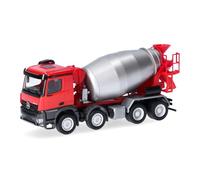 Herpa Modellino camion Mercedes-Benz Arocs M autobetoniera 4 assi, rosso/argento, miniatura in scala 1:87, pezzo da collezione, Made in Germany, plastica