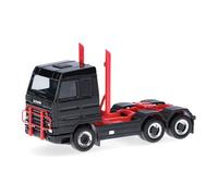 herpa Modellino camion Scania 143 Streamline trattore stradale 3 assi (6x4), nero, miniatura in scala 1:87, da collezione, Made in Germany, in plastica