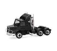 Herpa Modellino camion Scania Hauber 142 trattore 3 assi (6x4), nero, miniatura in scala 1:87, pezzo da collezione, Made in Germany, plastica
