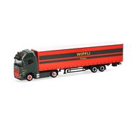 Herpa Modellino camion Volvo FH GL XL Electric semirimorchio telonato "Wipfli" (Svizzera), miniatura in scala 1:87, pezzo da collezione, Made in Germany, plastica