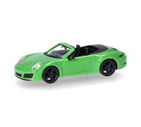 herpa Modellino d'auto Porsche 911 (991) Carrera 2 Cabrio, verde lucertola, miniatura in scala 1:87, pezzo da collezione, Made in Germany, modello in plastica