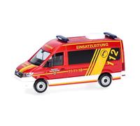 herpa Modellino MAN TGE bus con tetto alto Vigili del fuoco Goslar/Comando operativo (Bassa Sassonia/Goslar), miniatura in scala 1:87, da collezione, Made in Germany, modello in plastica