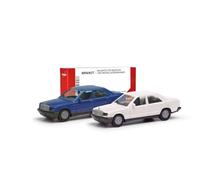 Herpa Modellino Mini Kit Mercedes-Benz 190E, set da 2 pezzi, blu/bianco classico, miniatura in scala 1:87, da collezione, kit per modellismo, plastica