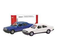 Herpa Modellino Mini Kit Mercedes-Benz 190E, set da 2 pezzi, blu/bianco classico, miniatura in scala 1:87, da collezione, kit per modellismo, plastica