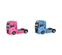 herpa Modellino set WOMAN & MAN eTGX GX trattori stradali 2 assi, azzurro e rosa, miniatura in scala 1:87, da collezione, Made in Germany, in plastica