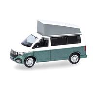 Herpa modellino VW T6.1 California, bianco Candy/verde Bay Leaf metallizzato, miniatura in scala 1:87, pezzo da collezione, Made in Germany, modello in plastica