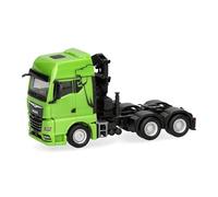 Herpa modello camion MAN TGX GX trattore stradale con gru 3 assi, verde, miniatura in scala 1:87, pezzo da collezione, Made in Germany, plastica