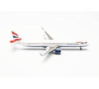 herpa modello di aereo Airbus A321neo - British Airways, G-NEOY, scala 1:200 - modello di aereo, pezzo da collezione, miniatura, statuetta con supporto in plastica