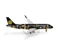 Herpa modello di aereo Eurowings Airbus A320 "BVB Fanairbus" - D-AEWM in scala 1:500 - modello di aereo, pezzo da collezione, miniatura deco, statuetta senza supporto in metallo