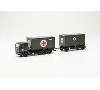 Herpa modello di camion MAN TGA L Container-Hängerzug "Bundeswehr/SAN", in scala 1:87, pezzo da collezione, modello tedesco, statuetta plastica