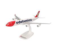 herpa Snap-Fit modellino aereo Edelweiss Air Airbus A340-300 - HB-JMC “Flumserberg”, miniatura in scala 1:200, pezzo da collezione, modello con supporto, plastica