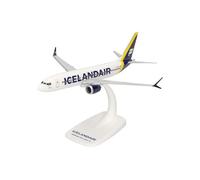 Herpa Snap-Fit modellino aereo Icelandair Boeing 737 Max 8 - striscia gialla sulla coda, miniatura in scala 1:200, pezzo da collezione, modello con supporto, plastica