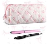 Herr Coquette - Astuccio per matite con fiocco, in morbido cotone, rosa, grazioso organizer estetico per cancelleria, viaggi e cosmetici, regalo per donne e adolescenti