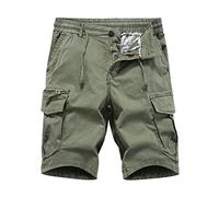 Herren Cargoshorts aus Polyesterstoff, mit elastischem Bund, Taschen, Cargo-Design, komfortable Passform, mit robustem Alltagsnutzen, Fuer Zuhause, Schlafen und entspannte Abende, Verde militare, 3XL