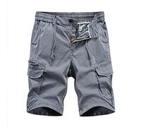 Herren Cargoshorts aus Polyesterstoff, mit elastischem Bund, Taschen, Cargo-Design, komfortable Passform, mit robustem Alltagsnutzen, Fuer Zuhause, Schlafen und entspannte Abende, Grigio, 3XL