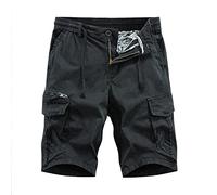 Herren Cargoshorts aus Polyesterstoff, mit elastischem Bund, Taschen, Cargo-Design, komfortable Passform, mit robustem Alltagsnutzen, Fuer Zuhause, Schlafen und entspannte Abende, Nero , 3XL