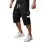 Herren Cargoshorts aus Polyesterstoff, mit Taschen, Cargo-Design, geradem Schnitt, komfortable Passform, mit alltaglichem Reisecharakter, Fuer Outdoor, Reise und Freizeit, Nero , 3XL